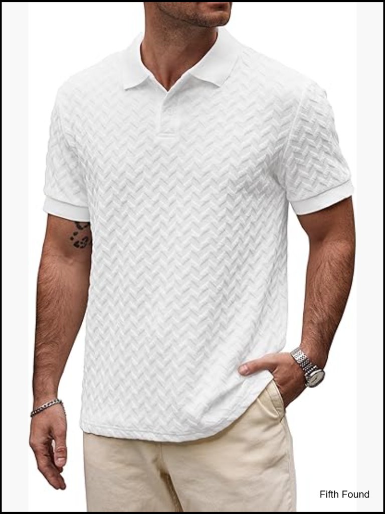 Men's Textured Polo Shirt Short Sleeve Summer Casual